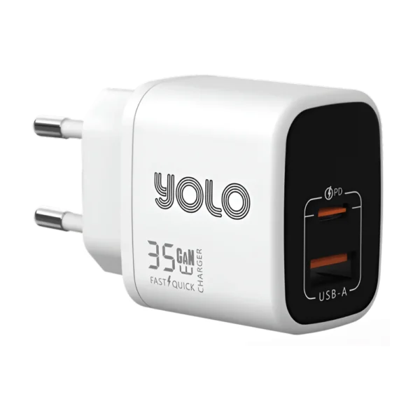 Yolo Y-351 GaN Charger 35w Dual Ports USB-A + Type-C – White