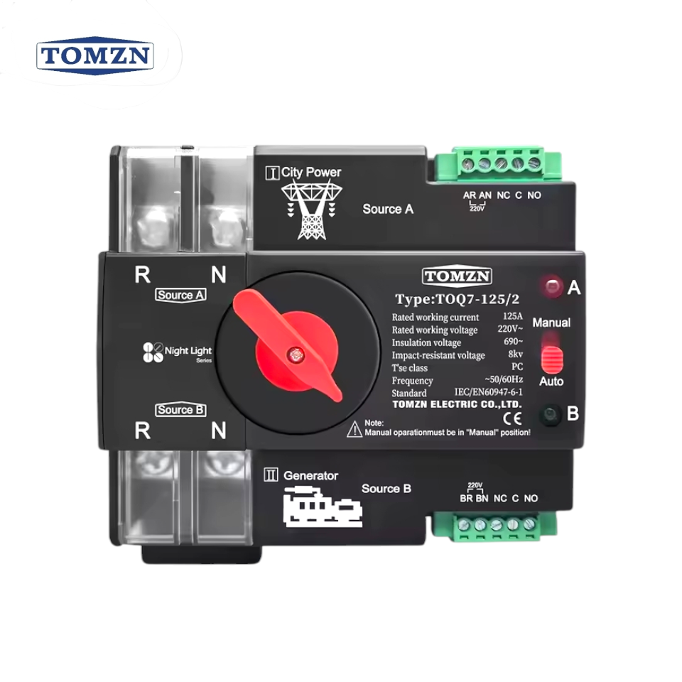 TOMZN 2P AC Single Phase Dual Power Automatic Transfer Switch ATS-TOQ7-125A/100A/63A-2