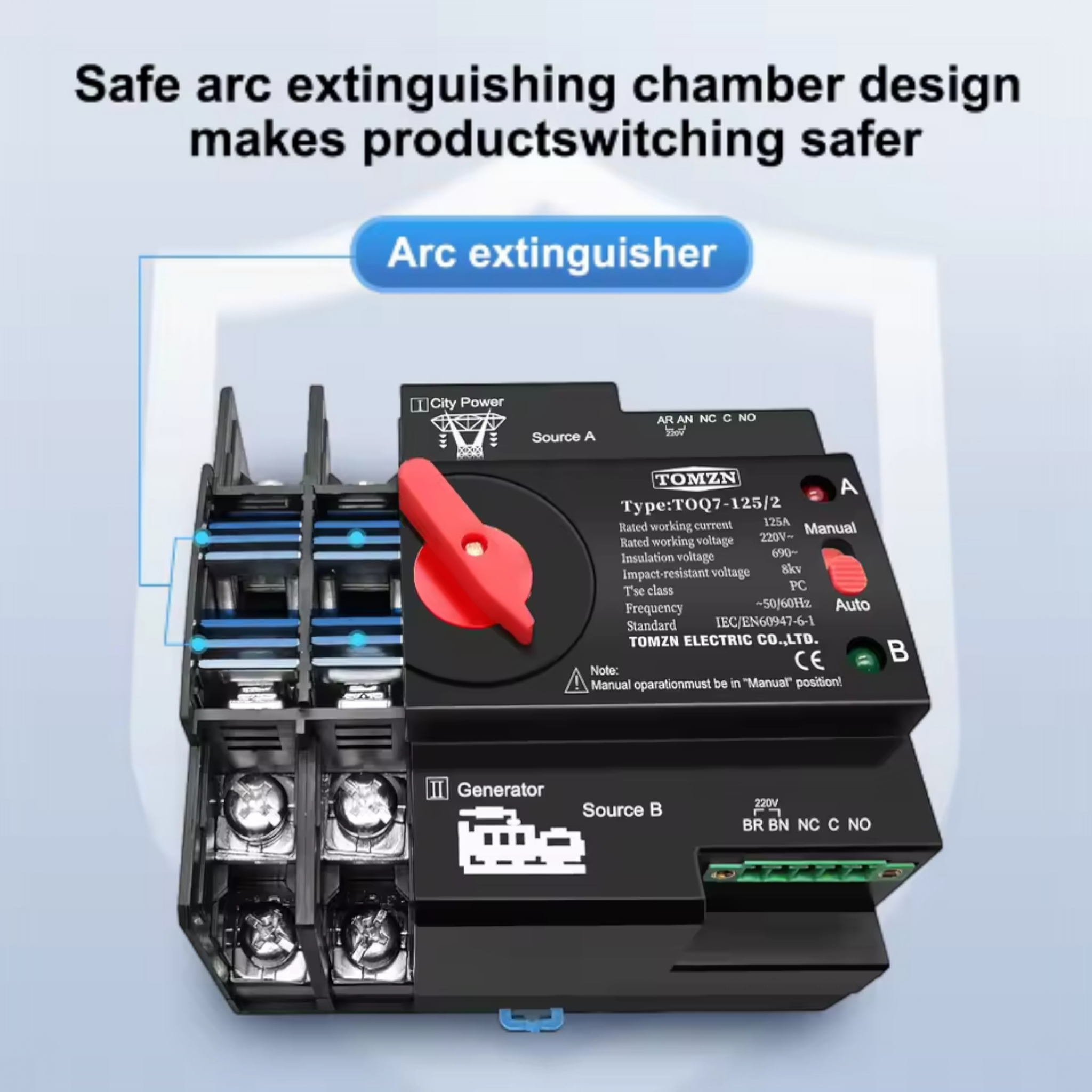 TOMZN 2P AC Single Phase Dual Power Automatic Transfer Switch ATS-TOQ7-125A/100A/63A-2 - Image 2