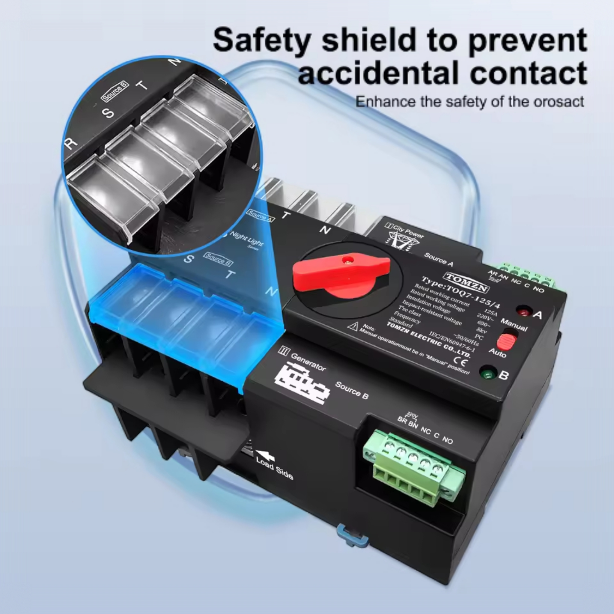 TOMZN 4P AC Single Phase Dual Power Automatic Transfer Switch ATS-TOQ7-125A/100A/63A-4 - Image 2